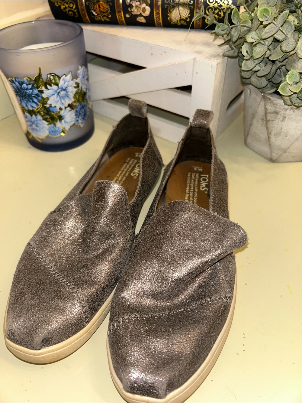 TOMS Metallic Taupe Slip-On Moccasins
